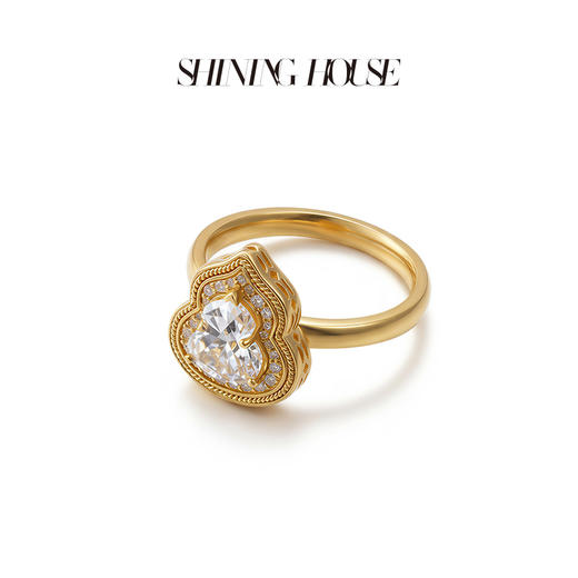 意趣东方系列 ShiningHouse[培育] 足金钻石戒指 葫芦形1克拉钻人工真钻人造钻石古法黄金戒指时尚钻石戒指【此商品不支持7天无理由退货退款】预计3日发货 商品图1