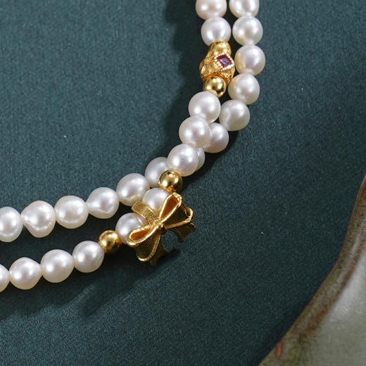 子佩集【依恋情结】银S925珍珠惜王妃手链【QNS0020】3mm珠镀金蝴蝶结2601 商品图3