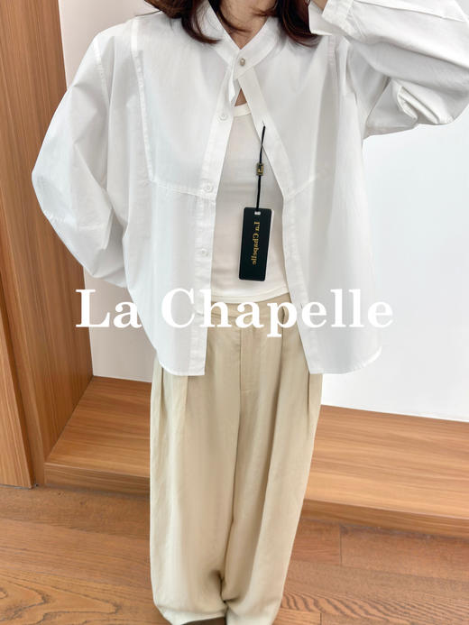 专柜实拍【法式气质！】拉夏贝尔/La Chapelle纯棉亲肤别致撞色领单排扣灯笼袖小众设计休闲衬衫上衣 商品图4