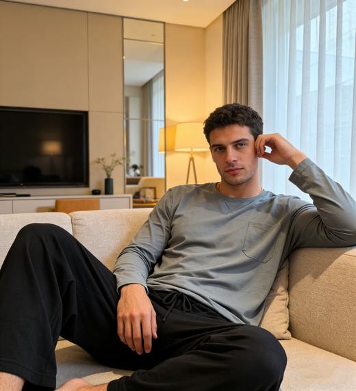 【棉莫经典 高性价比】SCHIESSER德国舒雅男士棉+莫代尔V领春秋款家居单上衣（版型偏大）39/26948U 商品图3