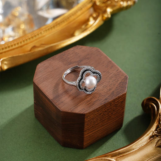 子佩集【相思四叶】银S925珍珠惜王妃戒指【YR0090】7mm珠双色四叶草四瓣花2601 商品图5