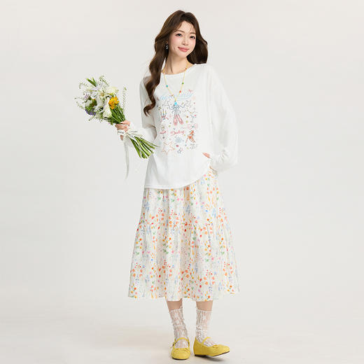 西遇甜美风卡通印花长袖T恤女2026年春季新款圆领宽松百搭上衣SS060248 商品图1