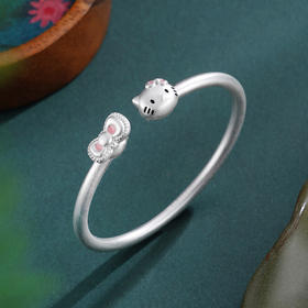 子佩集【凯蒂公主】银S9999童镯【TB0300657】儿童KT粉猫2602