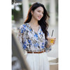 米思阳2026夏季法式优雅印花衬衫V领宽松袖直筒衬衣女4277 商品缩略图0