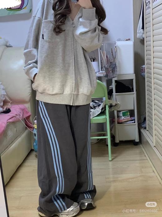 F032557百搭直筒阔腿裤型显瘦百搭休闲长裤条纹运动裤 商品图5