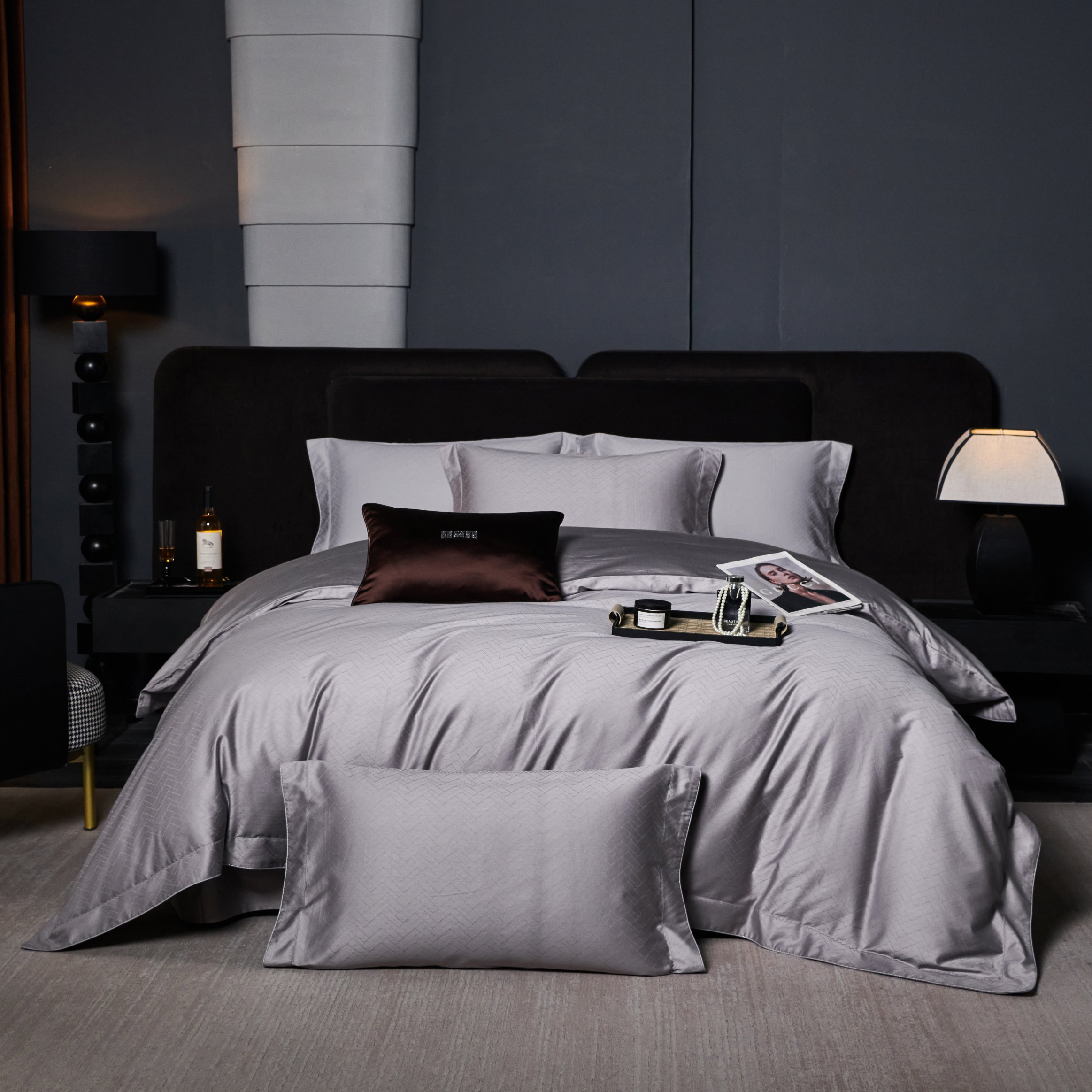 长绒棉大提花四件套-光之舞（银灰）