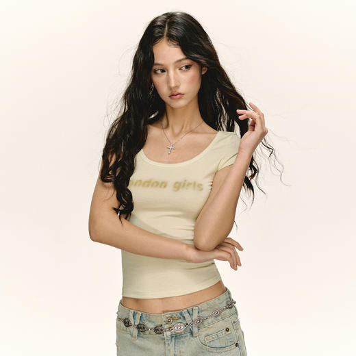 Ariseism 美式复古英文短款修身短袖T恤女夏季新款修身上衣 商品图1