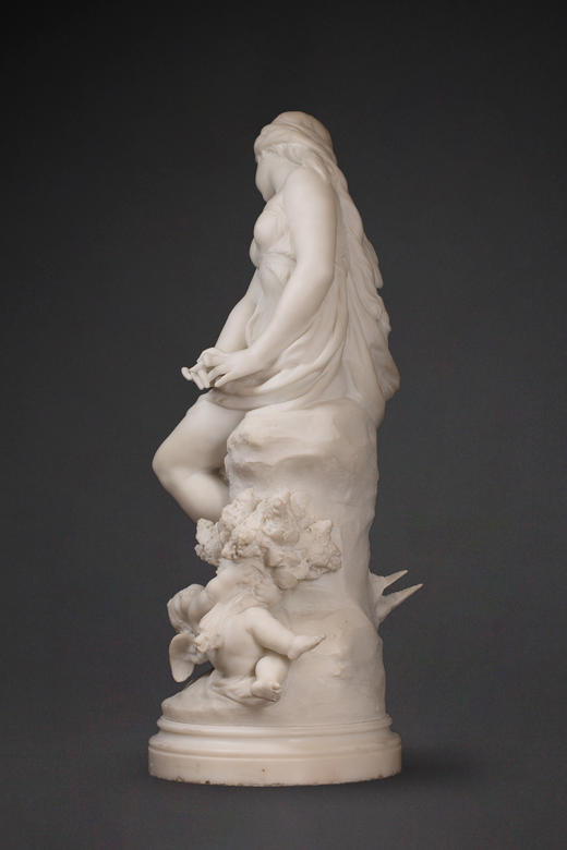 独角鹿西洋古董1900年代法国雕塑家Mathurin Moreau 签名创造卡拉拉大理石精雕人物雕塑《阿芙罗狄蒂与爱神》 商品图4