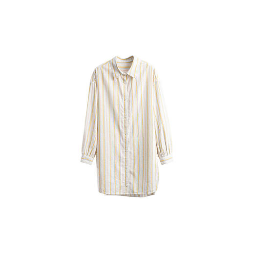 绽放141朵/条纹长衫*侧开衩汉麻棉混纺中长款轻薄衬衫夏新款小衫 商品图4