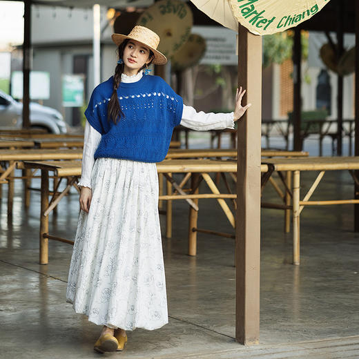 绽放142朵/汉麻混纺印花半身裙花苞长款半裙女夏透气舒适百搭长裙 商品图1