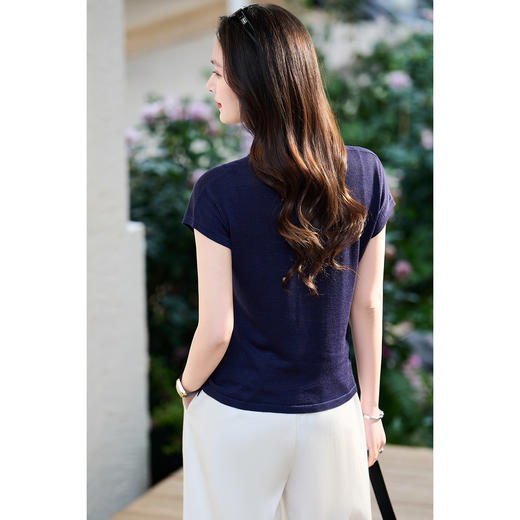 人手一件~天丝混纺针织T恤 细腻亮丝质感 米思阳2026春夏新款圆领莱赛尔短袖针织衫女套头T恤宽松半袖上衣6077 商品图4