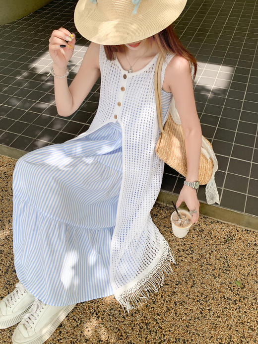 <曾小咸推荐>3.27现货秒杀 ！微信超特价！镂空罩衫+吊带连衣裙套装 日常289.99 立减160 秒杀129.99！！ 商品图7