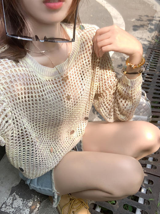 <曾小咸推荐>3.27现货秒杀 ！微信超特价！韩系亮片镂空长袖罩衫 日常119.99 立减60 秒杀59.99！！ 商品图7