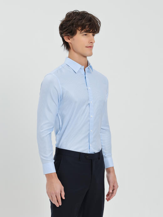 callisto蓝色丝棉小干鸟格长袖衬衫 商品图3