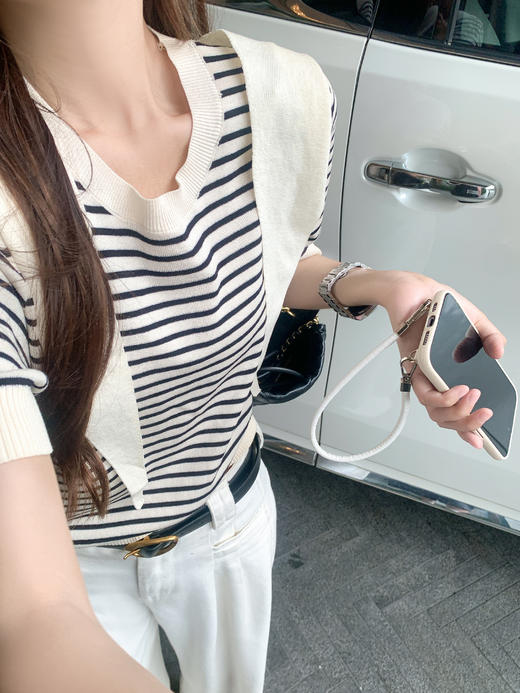 <曾小咸推荐>3.27现货秒杀 ！微信超特价！撞色条纹带披肩短袖 日常149.99 立减80 秒杀69.99！！ 商品图5