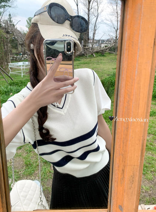 <曾小咸推荐>3.26现货秒杀 ！微信超特价！撞色条纹拼接假两件针织短袖 日常129.99 立减70 秒杀59.99！！ 商品图7