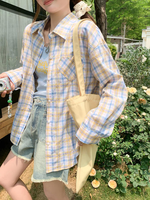 <曾小咸推荐>3.27现货秒杀 ！微信超特价！韩系撞色格纹衬衫 日常159.99 立减90 秒杀69.99！！ 商品图8