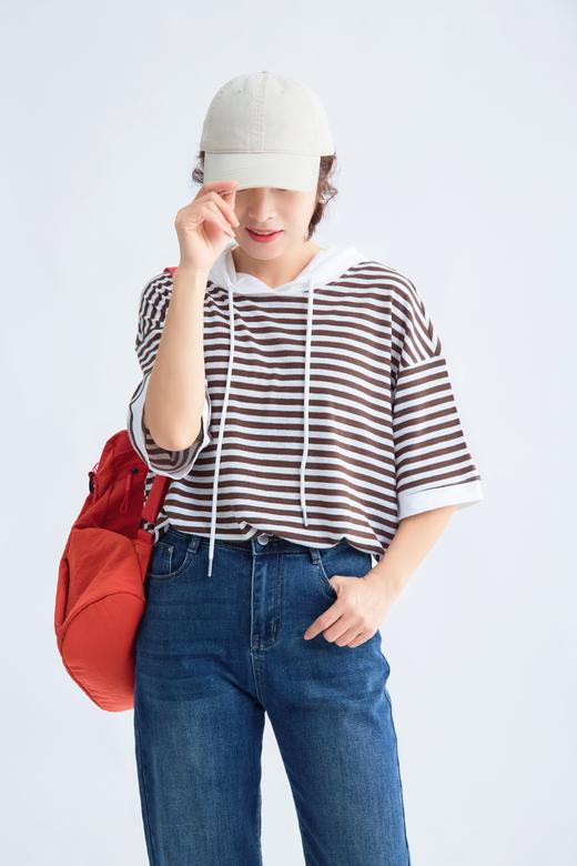 拼色连帽条纹T 商品图0