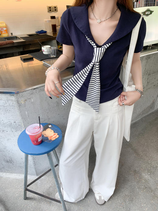 <曾小咸推荐>3.26现货秒杀 ！微信超特价！学院风海军领短袖T恤 日常119.99 立减60 秒杀59.99！！ 商品图8