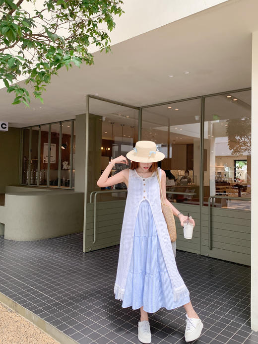 <曾小咸推荐>3.27现货秒杀 ！微信超特价！镂空罩衫+吊带连衣裙套装 日常289.99 立减160 秒杀129.99！！ 商品图5