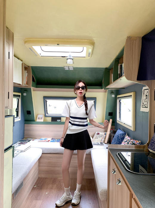 <曾小咸推荐>3.26现货秒杀 ！微信超特价！撞色条纹拼接假两件针织短袖 日常129.99 立减70 秒杀59.99！！ 商品图5