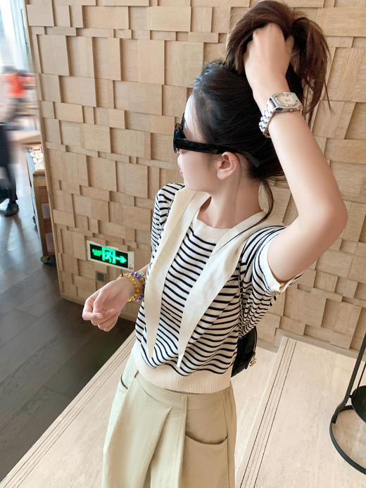 <曾小咸推荐>3.27现货秒杀 ！微信超特价！撞色条纹带披肩短袖 日常149.99 立减80 秒杀69.99！！ 商品图13