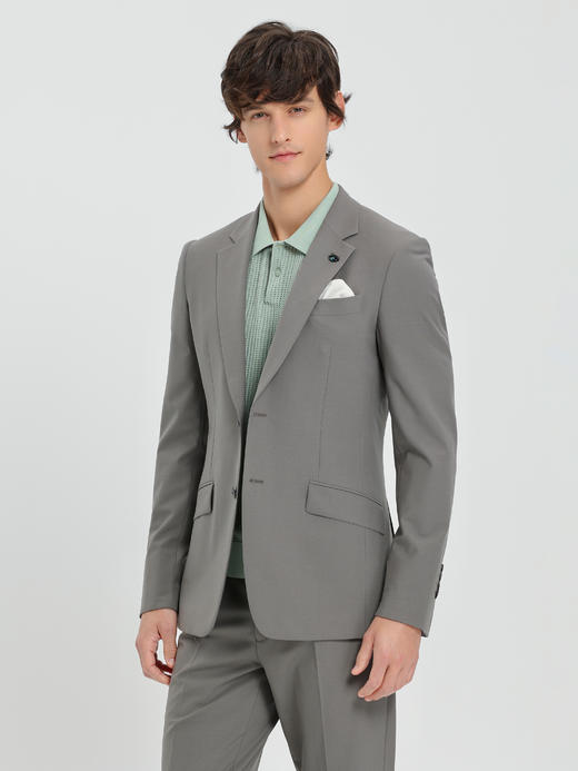 callisto灰调苔原绿羊毛混纺西服 商品图3