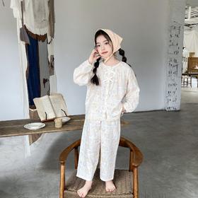 其其宝宝儿童睡衣宝宝纯棉云纱春季开衫家居服男女童卡通套装中小童空调服73-160★娃娃优选