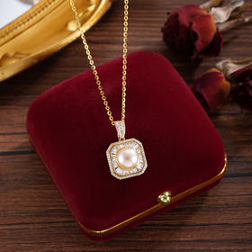 子佩集【永怀珍爱】银S925珍珠惜王妃套链【P2855】8mm珠镀金方块四芒星2601