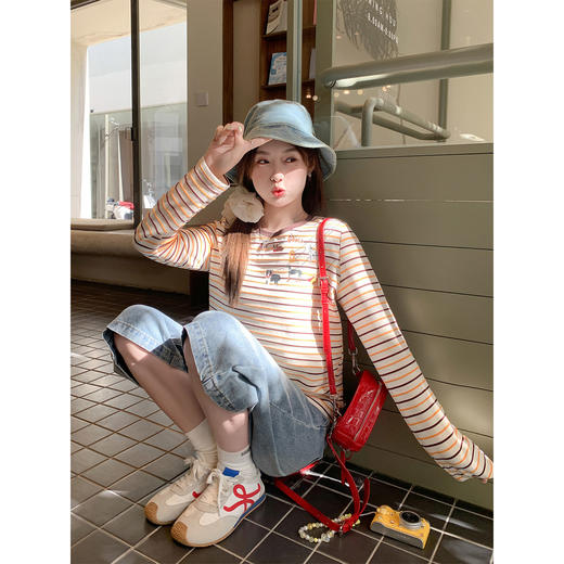 <曾小咸推荐>3.28现货秒杀 ！微信超特价！韩系小狗印花条纹T 日常159.99 立减90 秒杀69.99！！ 商品图4