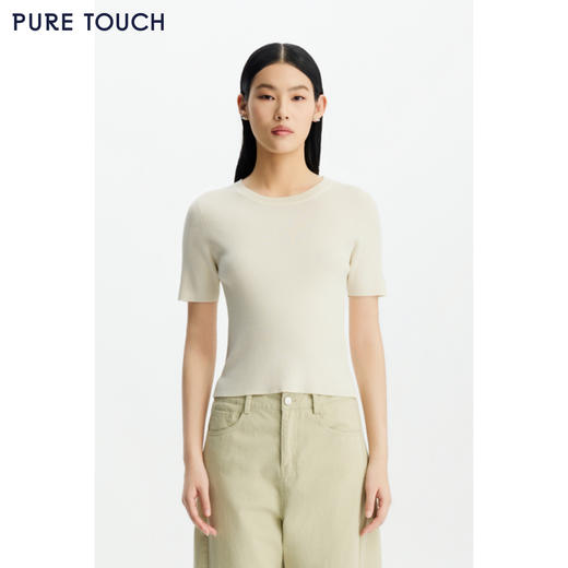 PURE TOUCH女装 26春夏新款圆领短袖针织衫弹力修身半袖百搭上衣 商品图1