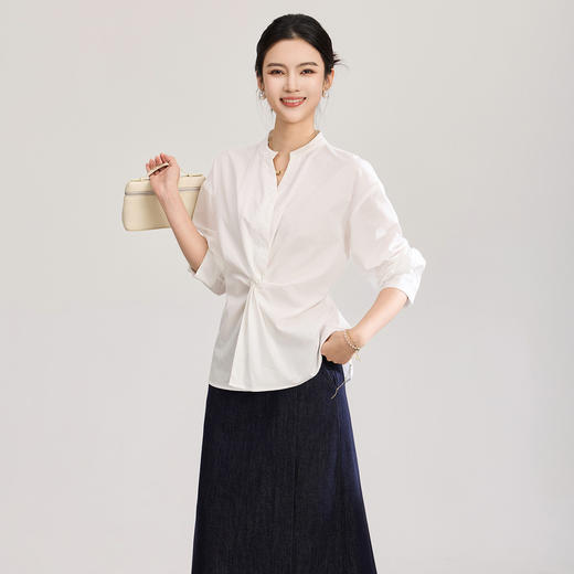 「高货wl」全新升级【铂金会员257/天猫339/差价82】(94254)洛诗琳优雅气质天丝精梳棉上衣2026春季新款扭结长袖衬衫 商品图0