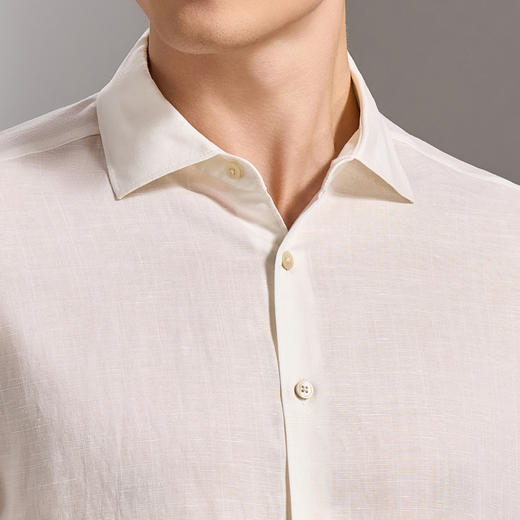 安东尼奥A&N 【棉+亚麻】春季新款男士长袖衬衫商务纯色亲肤老钱风通勤衬衣7243149 商品图4