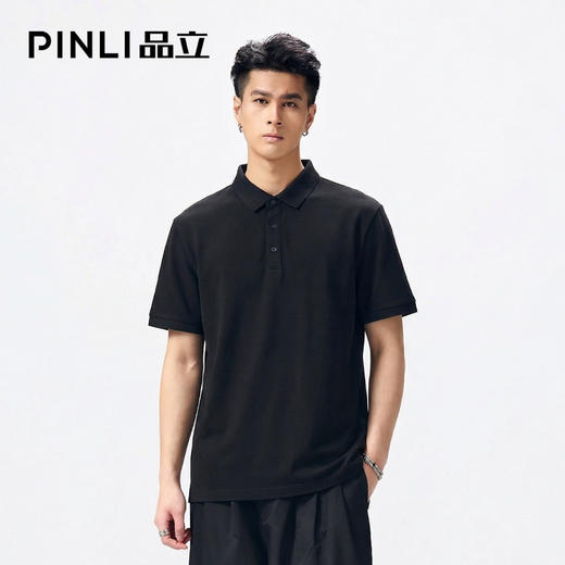 PINLI品立2026夏季新款纯色百搭款纽扣领短袖POLO衫男士上衣体恤GD262112070 商品图0