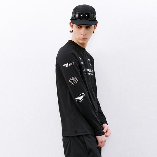 714street赛车元素运动长袖打底衫春夏吸湿速干户外凉感黑色T恤男 商品图3