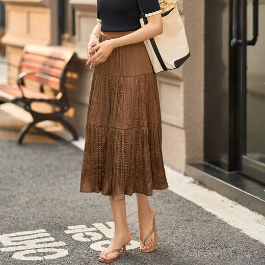 米思阳洋气时尚半身裙高级感褶皱高腰宽松a字裙5Y24BI0219 商品图3