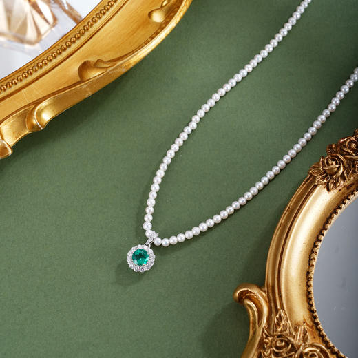 子佩集【森语初晴】银S925珍珠惜王妃项链【ZZXL021】2.8mm珠绿太阳花2601 商品图0