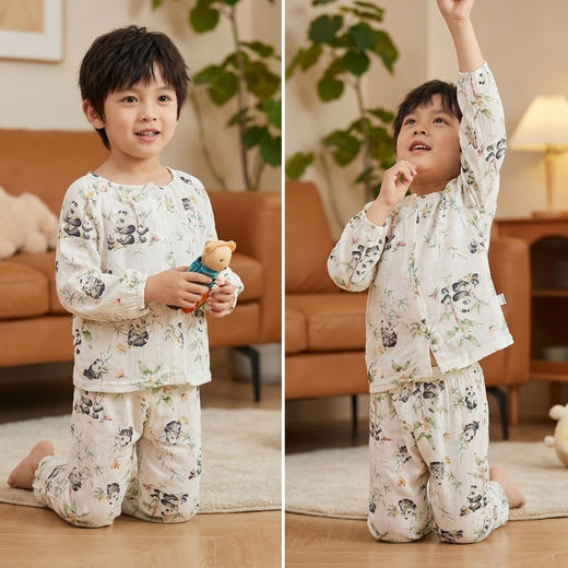 其其宝宝儿童亲子装睡衣宝宝弹力棉纱套装女童春季开衫家居服男童纯棉卡通两件套73-180★娃娃优选 商品图2