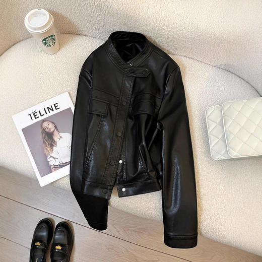 【清风外衣】2026春季新款黑色高级感皮衣外套！女款韩系复古酷飒pu夹克机车！ 商品图1