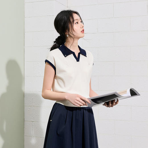 【莱赛尔】三彩2026夏季新款撞色翻领针织衫短袖毛衫套头S 商品图2