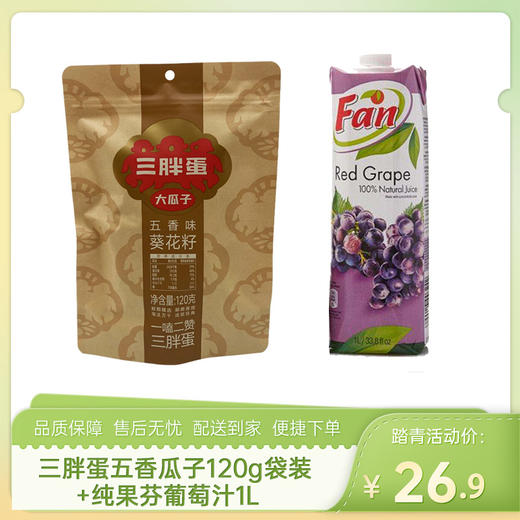 【踏青组合5】三胖蛋五香瓜子120g袋装（新老包装随机发货）+纯果芬葡萄汁1L-（三胖蛋效期至26年5月28日；纯果芬效期至26年12月12日）-专享价 商品图0