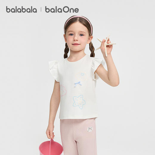 【balaOne】巴拉巴拉儿童短袖t恤2026新款夏装女童仿烫珠印花上衣 商品图1