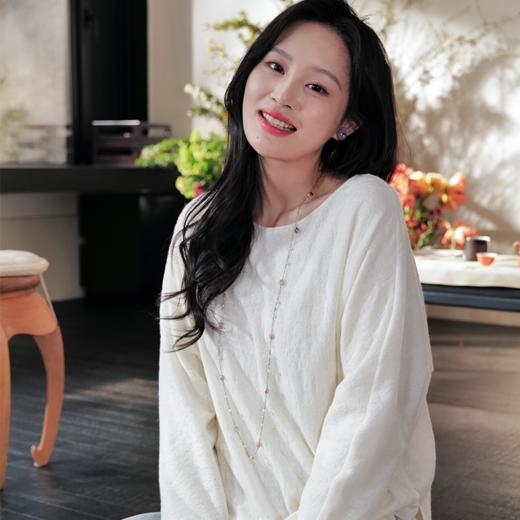 玉堂隐翠 羊毛混纺蕾丝提花 古典伞袖船形领 双层打底衫 山林曦照 商品图3