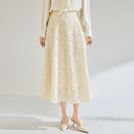 「高货sh」全新升级【铂金会员220/天猫289/差价69】(74948)洛诗琳法式宫廷风蕾丝半身裙2026夏季重工刺绣高腰A字伞裙 商品图0