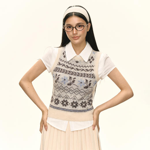 Ariseism 美式复古费尔岛马甲背心女春季新款内搭外穿上衣 商品图0