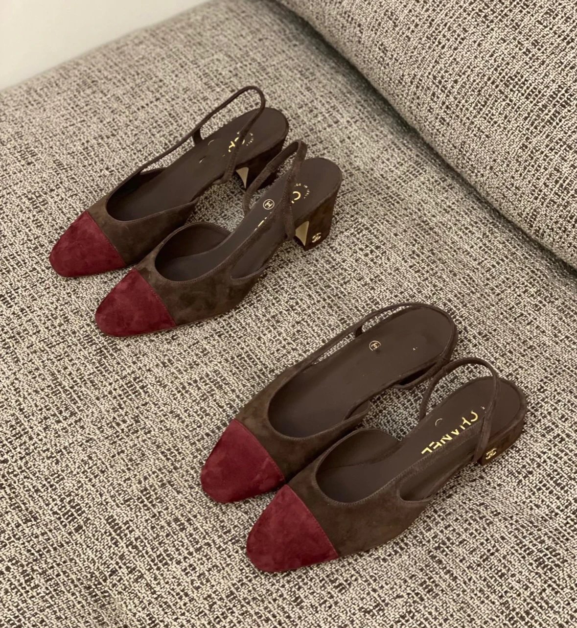 万年经典款  老渠道   麂皮Slingback粗跟凉鞋  双色单鞋   露跟凉鞋   中跟/平底