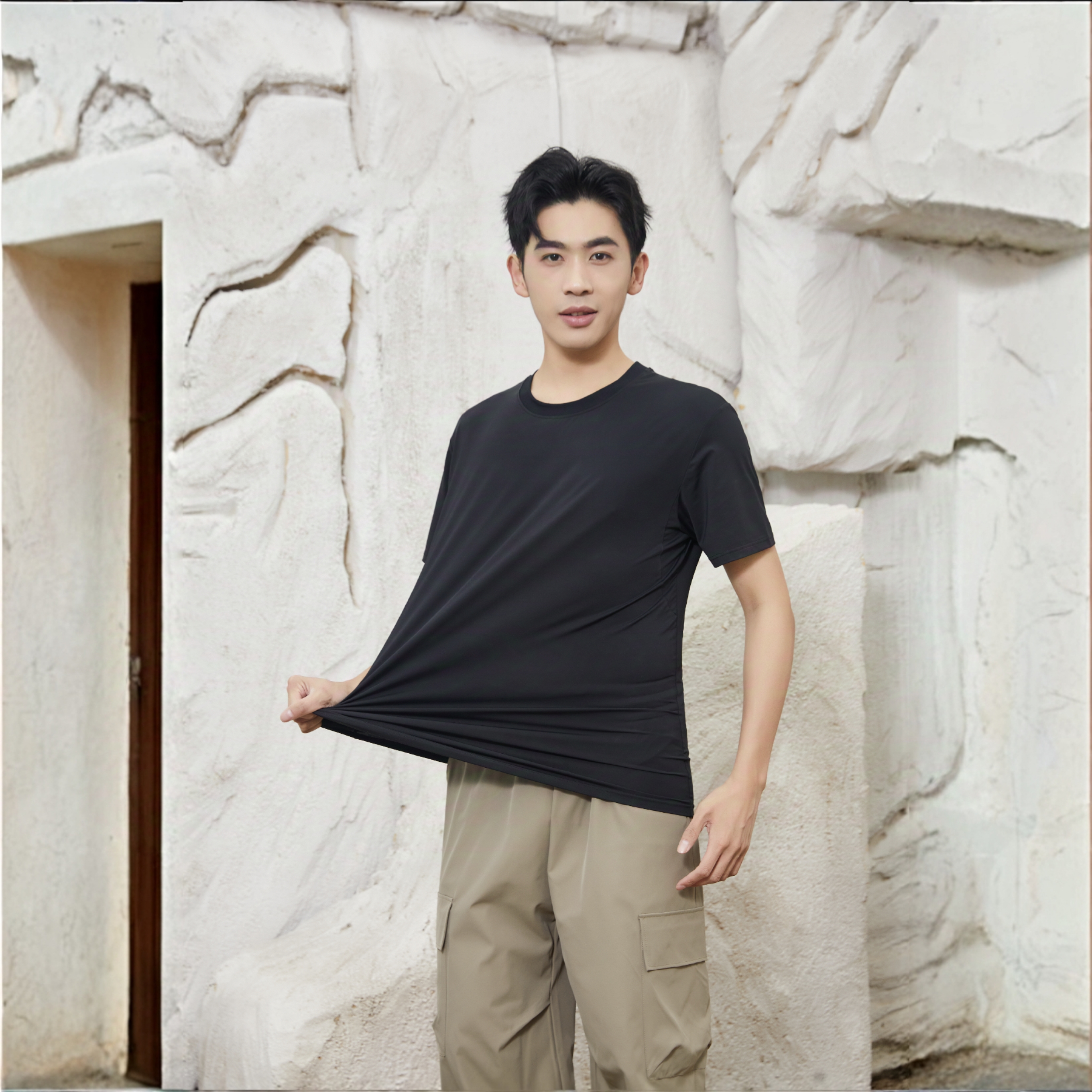 防晒高于标准UPF50+【双色熊情侣面膜短袖】经典黑白双色短袖 原纱型防晒 水洗后依旧防晒  面料细密 触觉冰感爽滑  透气亲肤不闷汗