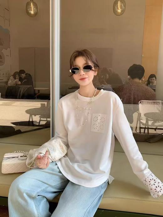 温柔到骨子里的拼接蕾丝法式白T 商品图0