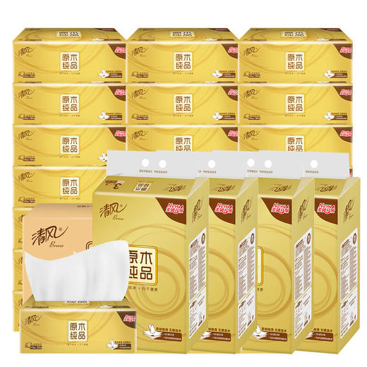 清风 金装原木纯品抽纸3层110抽4包*6提 BRM-4B6T-JE 商品图0