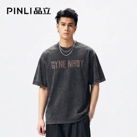 PINLI品立2026夏季新款青年字母压胶圆领落肩袖短袖T恤上衣潮牌男BG262111511